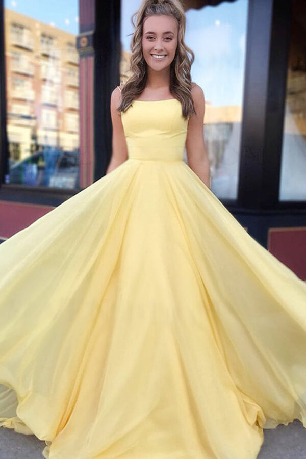 Yellow Chiffon A-line Spaghetti Straps Long Prom Dresses, Evening Gown, MP647 Yellow Chiffon A-line Spaghetti Straps Long Prom Dresses, Evening Gown, MP647