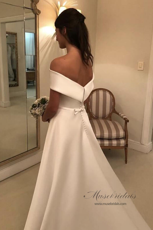 Modest Simple Ivory A Line Off Shoulder Wedding Dresses, Bridal Gown, MW517 Modest Simple Ivory A Line Off Shoulder Wedding Dresses, Bridal Gown, MW517