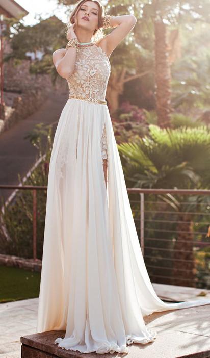 Gorgeous Lace Backless High Neckline Halter Wedding Dress Party