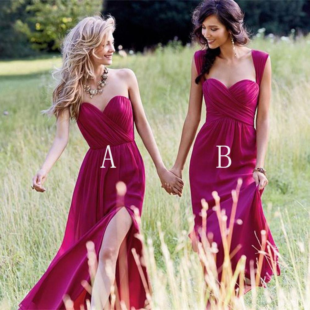 Red Chiffon Sweetheart Floor Length Side Split Long Bridesmaid Dresses, MB192 Red Chiffon Sweetheart Floor Length Side Split Long Bridesmaid Dresses, MB192