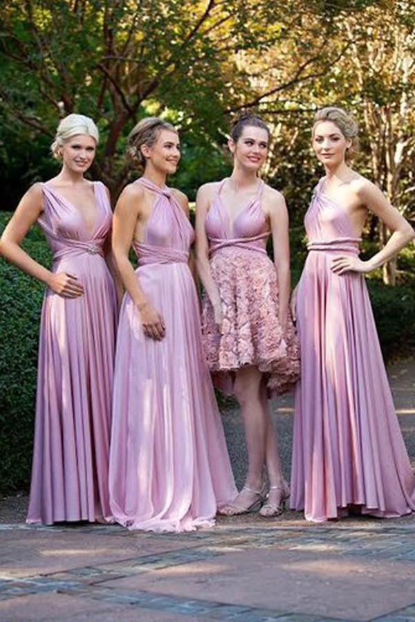 Modern Pink Convertible Floor-Length Long Bridesmaid Dresses, MB149 Modern Pink Convertible Floor-Length Long Bridesmaid Dresses, MB149