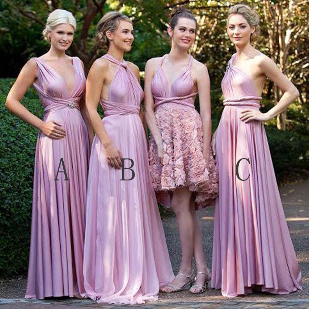 Modern Pink Convertible Floor-Length Long Bridesmaid Dresses, MB149 Modern Pink Convertible Floor-Length Long Bridesmaid Dresses, MB149