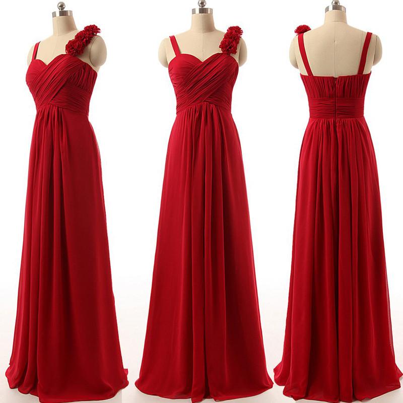 Red Chiffon Sweetheart Long Bridesmaid Dress, Cheap Wedding Party Dress,  MB122 – Musebridals