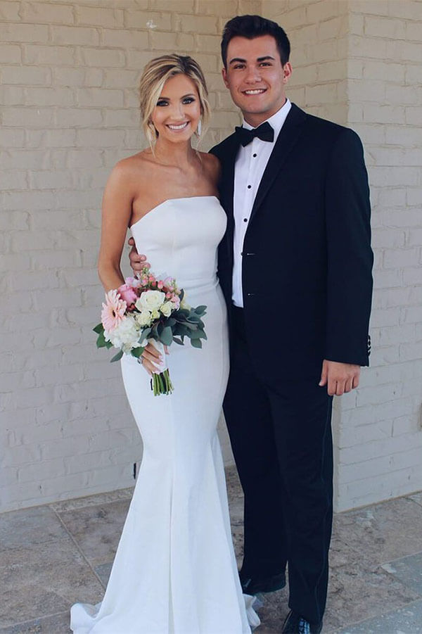 White Mermaid Strapless Simple Wedding Dresses, Summer Wedding Dresses, MW519 White Mermaid Strapless Simple Wedding Dresses, Summer Wedding Dresses, MW519
