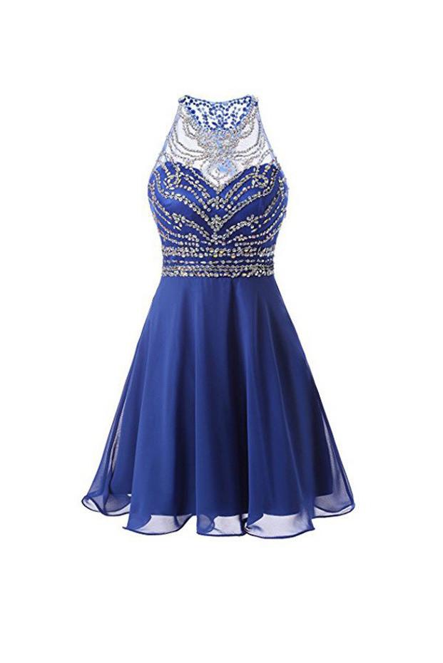 Blue A Line Chiffon Beaded Homecoming Dresses, Short Prom Dresses, MH136 Musebridals Blue A Line Chiffon Beaded Homecoming Dresses, Short Prom Dresses, MH136 Musebridals