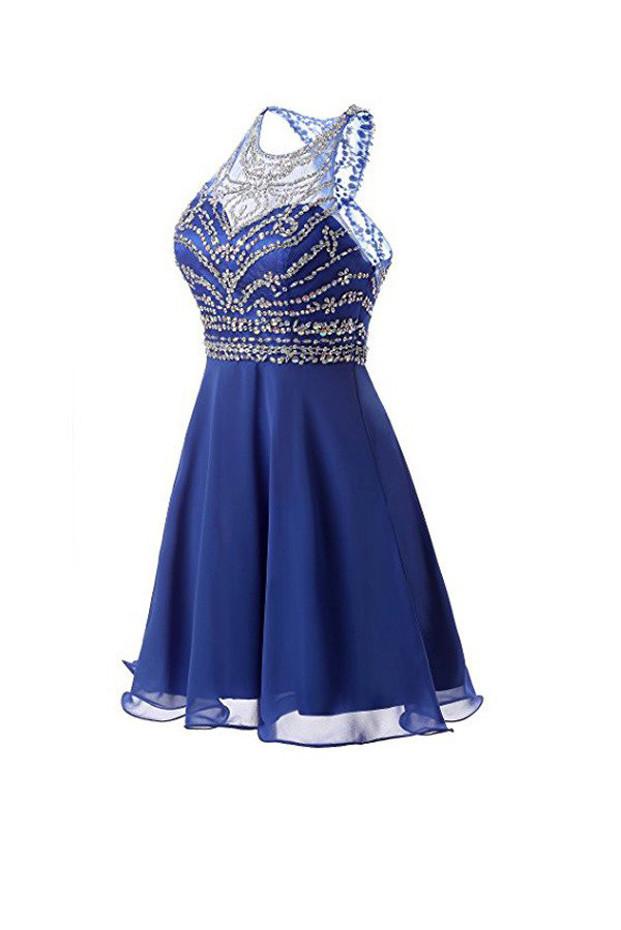 Blue A Line Chiffon Beaded Homecoming Dresses, Short Prom Dresses, MH136 Musebridals Blue A Line Chiffon Beaded Homecoming Dresses, Short Prom Dresses, MH136 Musebridals