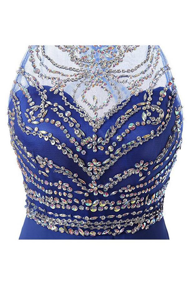 Blue A Line Chiffon Beaded Homecoming Dresses, Short Prom Dresses, MH136 –  Musebridals