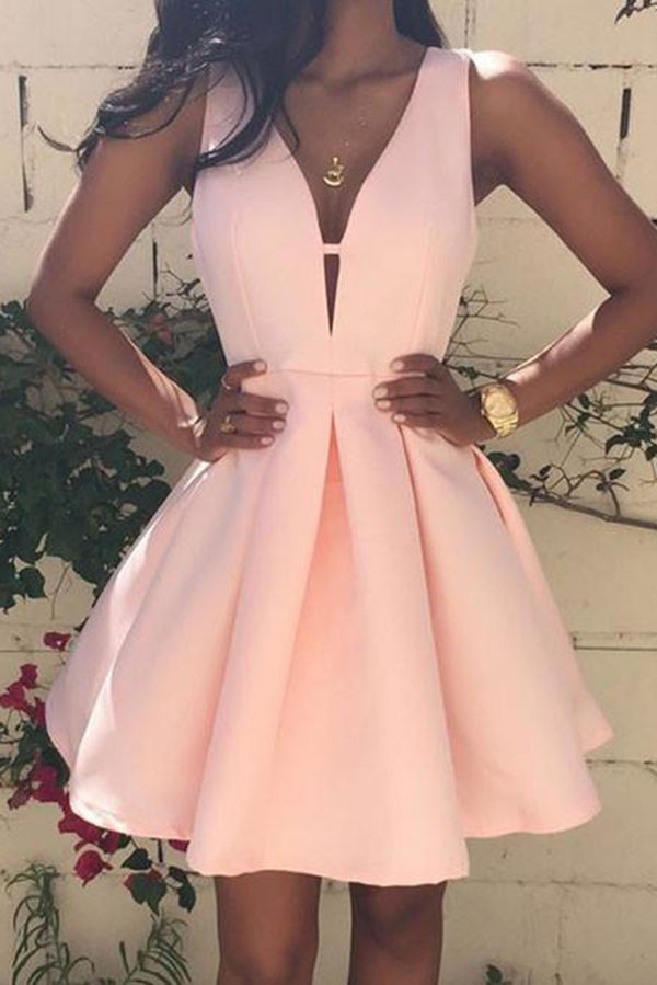 Simple Light Purple A-line V-neck Satin Homecoming Dresses for Girls, MH447 Simple Light Purple A-line V-neck Satin Homecoming Dresses for Girls, MH447