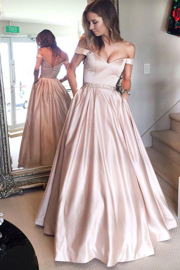 Simple A-line Off the Shoulder Floor Length Prom Dresses, Evening Dresses, MP311
