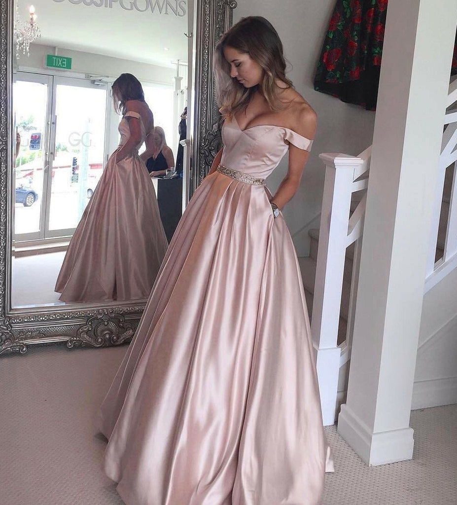 Simple A-line Off the Shoulder Floor Length Prom Dresses, Evening Dresses, MP311|musebridals.com