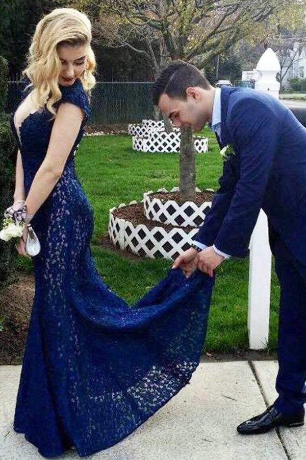 Royal Blue Mermaid Lace Backless Floor-Length Long Prom Dresses, MP294 Royal Blue Mermaid Lace Backless Floor-Length Long Prom Dresses, MP294
