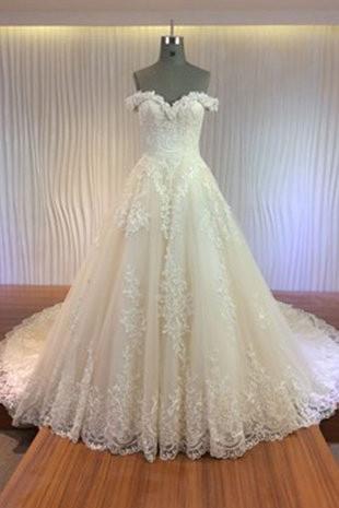 Gorgeous Lace A-line Off Shoulder Sweetheart Zip Up Wedding Dresses, Bridal Dress, MW106