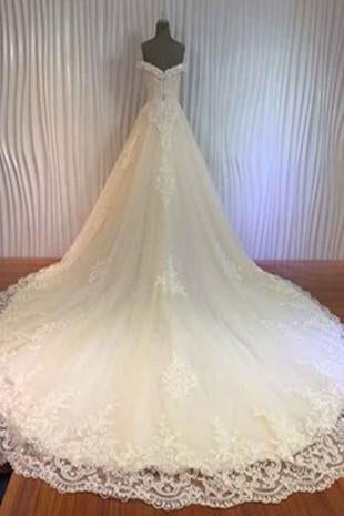 Gorgeous Lace A-line Off Shoulder Sweetheart Zip Up Wedding Dresses, Bridal Dress, MW106 from musebridals.com