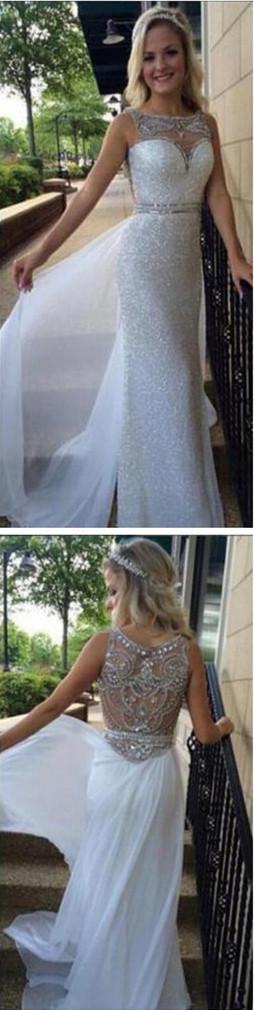 Elegant Glittering Long Prom Dresses, Long Sheath Sleeveless Evening Dresses, MP205