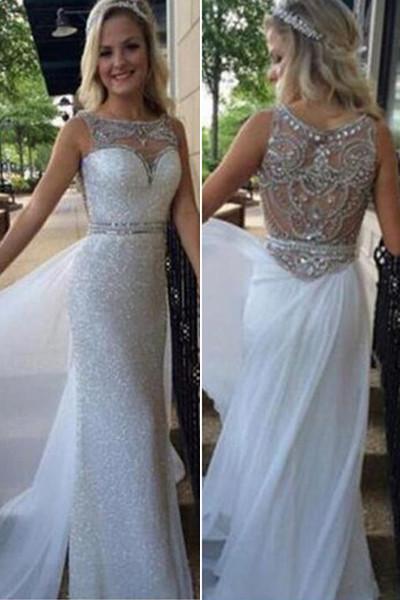 Elegant Glittering Long Prom Dresses, Long Sheath Sleeveless Evening Dresses, MP205