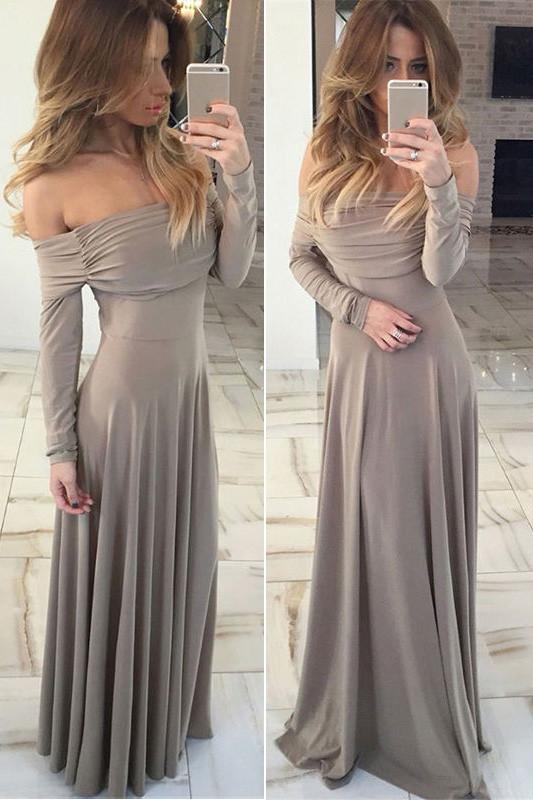 Simple Chiffon Off Shoulder Long Prom Dress, Cheap Evening Dresses, MP191