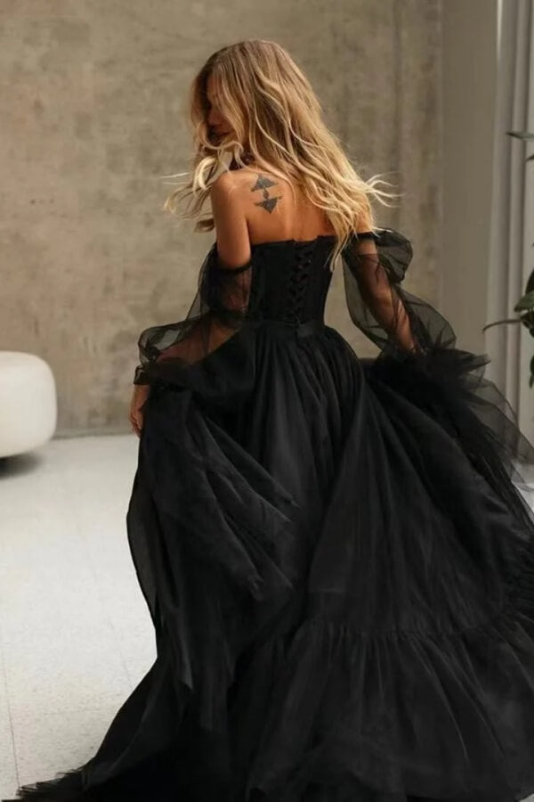 Black Sweetheart Long Sleeves Wedding Dresses, MW1121