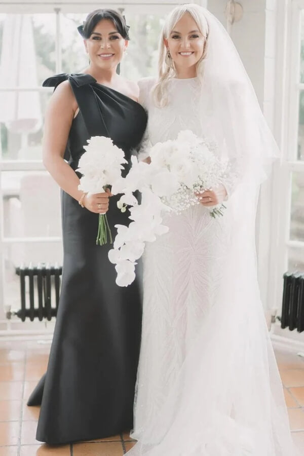 Black Mermaid One Shoulder Bridesmaid Dresses, MBD305