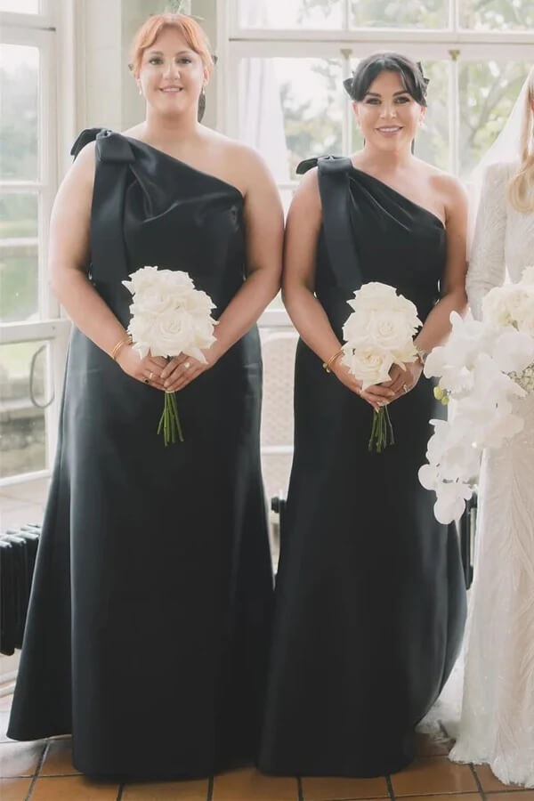 Black Mermaid One Shoulder Bridesmaid Dresses, MBD305