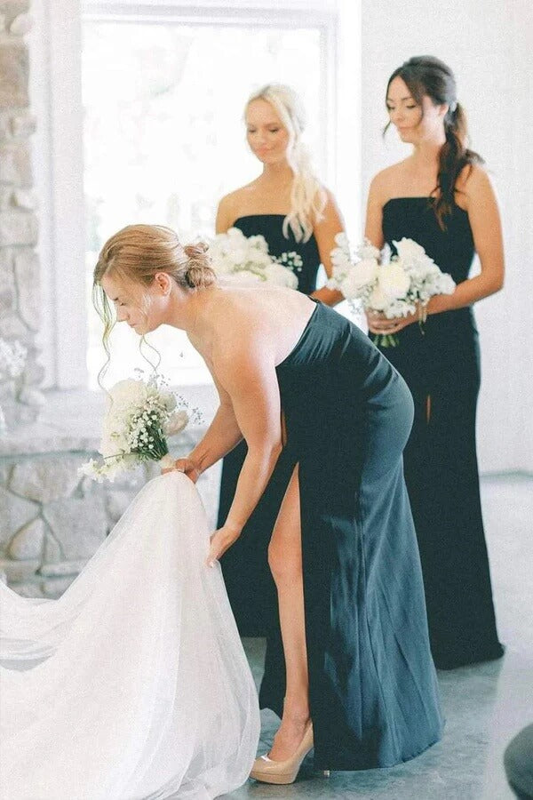 Black Satin Mermaid Long Bridesmaid Dresses, MBD280 | Musebridals.com Black Satin Mermaid Long Bridesmaid Dresses, MBD280 | Musebridals.com