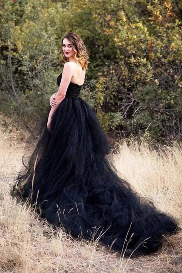 Black Tulle A-line Wedding Dresses With Train, MW996 | Musebridals Black Tulle A-line Wedding Dresses With Train, MW996 | Musebridals