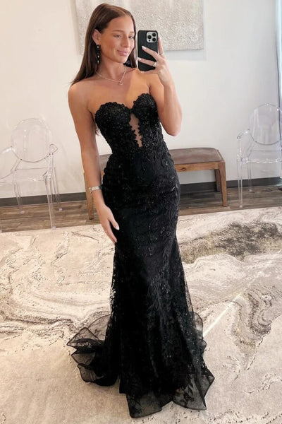 BlackTulleMermaidLaceAppliques