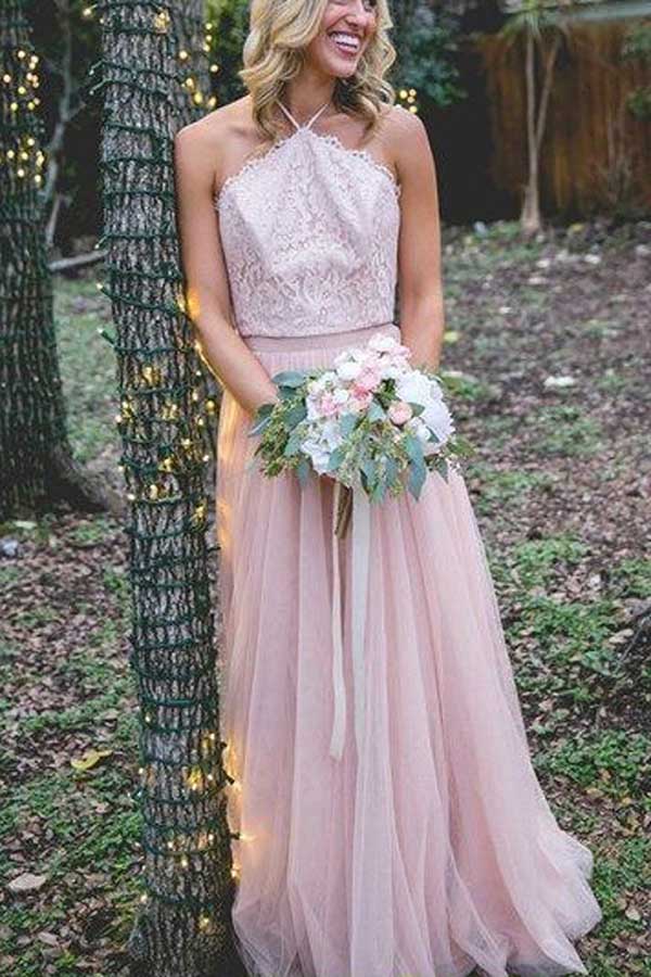 Blush Pink Tulle A Line Lace Top Open Back Long Bridesmaid Dresses, MBD296 Blush Pink Tulle A Line Lace Top Open Back Long Bridesmaid Dresses, MBD296