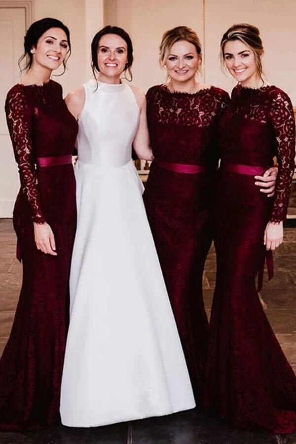 Lace Mermaid Long Sleeves Bridesmaid Dresses, MBD213