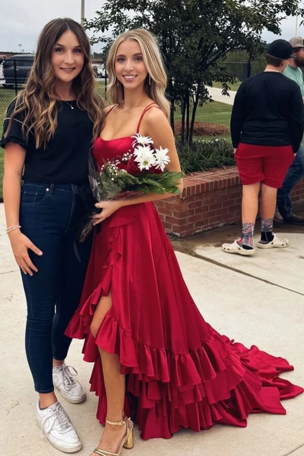 cute dark red dresses Sweetheart Dark Red Satin Long Prom Dresses with Pockets, Gown Dresses,MP537