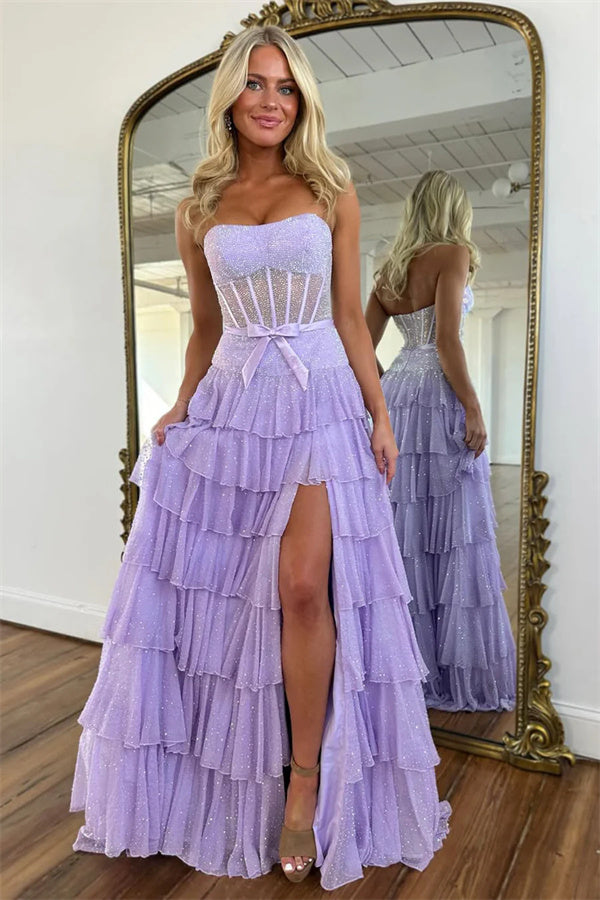 Sparkly Light Blue Chiffon A Line Prom Dress, MP1101