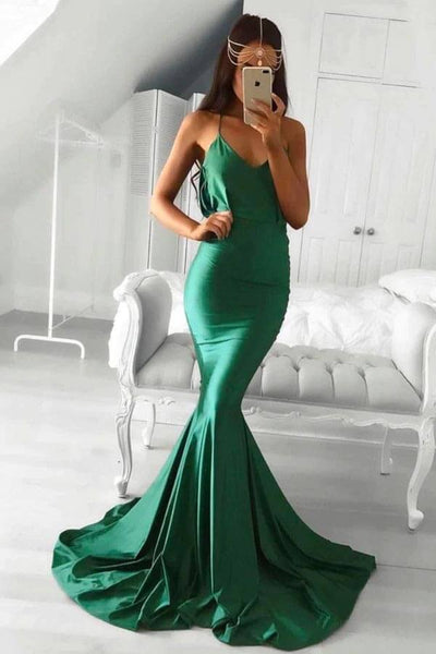 Green Mermaid Elastic Satin V-neck Backless Prom Dresses, Party Dress, MP916 Green Mermaid Elastic Satin V-neck Backless Prom Dresses, Party Dress, MP916
