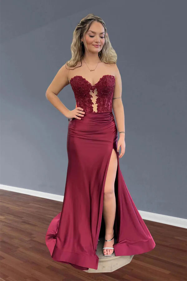 Green Satin Mermaid Sweetheart Lace Prom Dresses, MP1050 | Musebridals Green Satin Mermaid Sweetheart Lace Prom Dresses, MP1050 | Musebridals