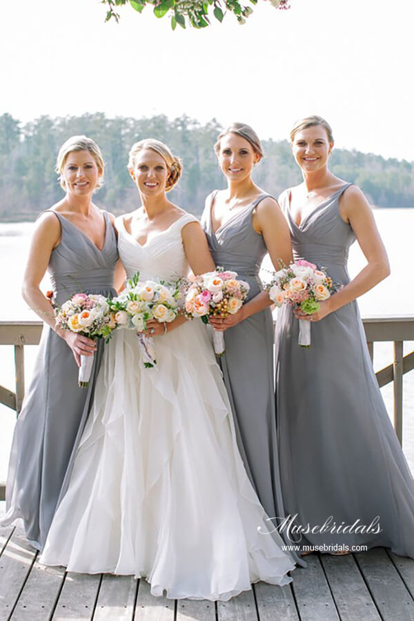 Grey Chiffon Classic A-line Bridesmaid Dresses, Maid Of Honor Dresses, MBD237 | cheap bridesmaid dresses | chiffon bridesmaid dress | wedding party dresses | musebridals.com