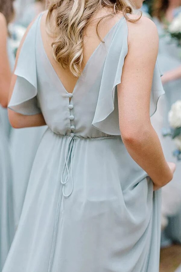 Light Blue Chiffon A-line V-neck Bridesmaid Dress MBD235