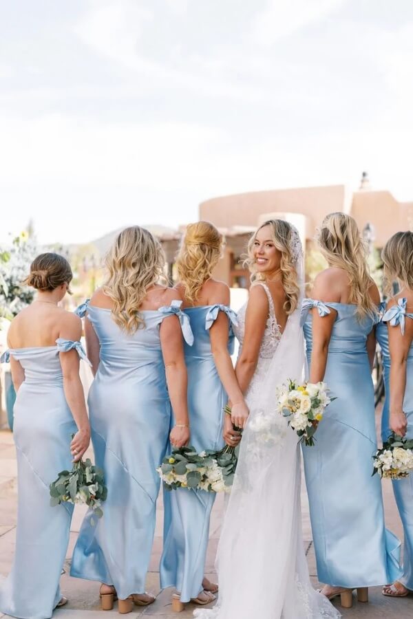 Light Blue Off-the-Shoulder Bridesmaid Dresses, MBD301 Light Blue Off-the-Shoulder Bridesmaid Dresses, MBD301
