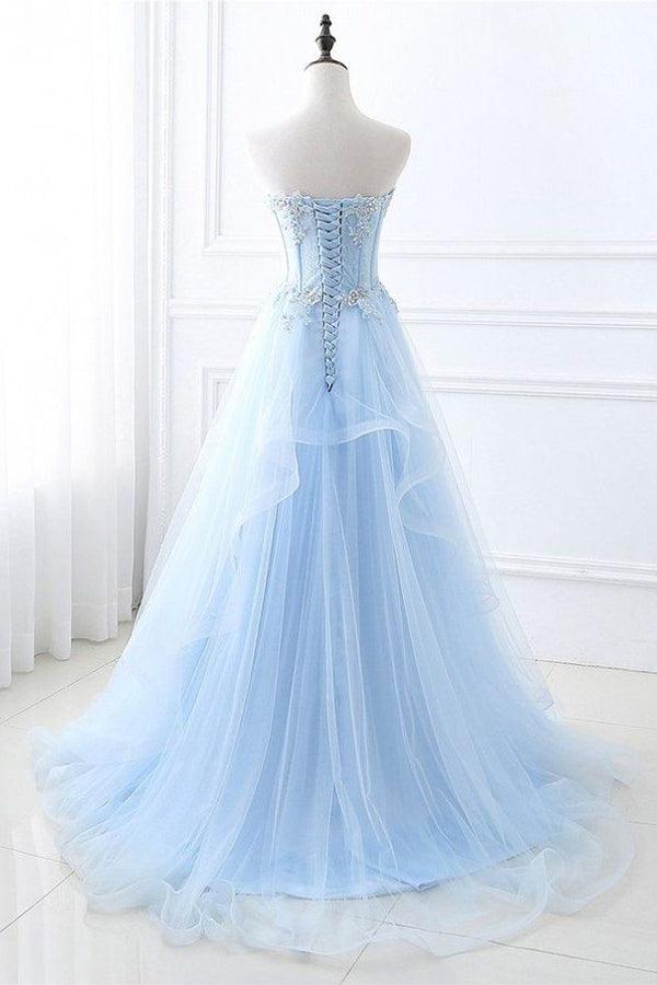 Light Blue Tulle A-line Floor Length Sweetheart Prom Dresses, Party Dress, MP874 | prom dresses near me | simple prom dress | formal dresses | musebridals.com