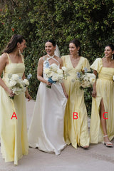 Light Yellow A Line Mismatched Bridesmaid Dresses,MBD298