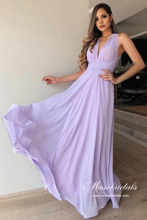 Lilac Chiffon A-line V-neck Bridesmaid Dresses, MBD243 | Musebridals Lilac Chiffon A-line V-neck Bridesmaid Dresses, MBD243 | Musebridals