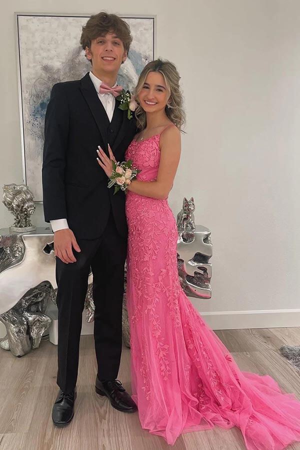 Pink prom dresses | mermaid lace prom dress | party dress | musebridals.com