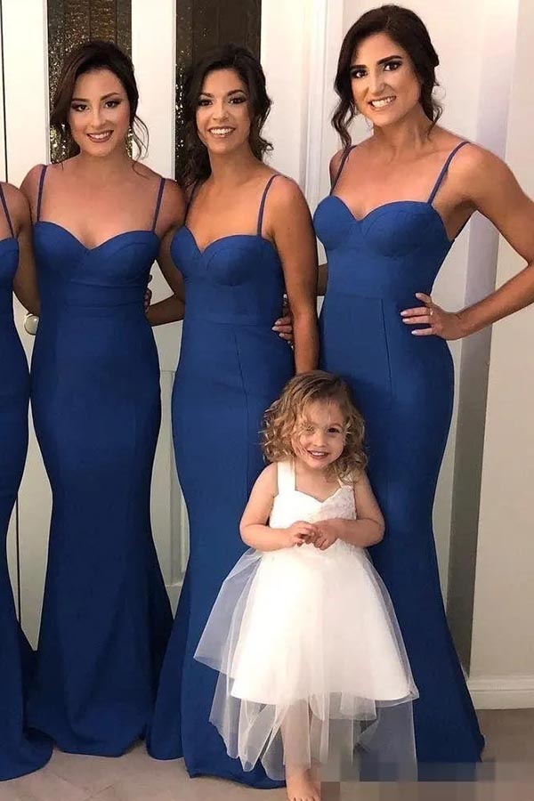 Navy Blue Mermaid Spaghetti Straps Sweetheart Long Bridesmaid Dress, MBD212 | budget bridesmaid dresses | wedding party dress | wedding guest dress | musebridals.com