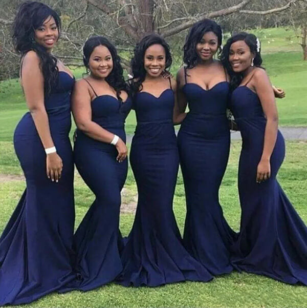 navy blue bridal party dresses Sweetheart Mermaid Bridesmaid Wedding Dress Oversized Bow Detail Cheap Plus Size Wedding Guest