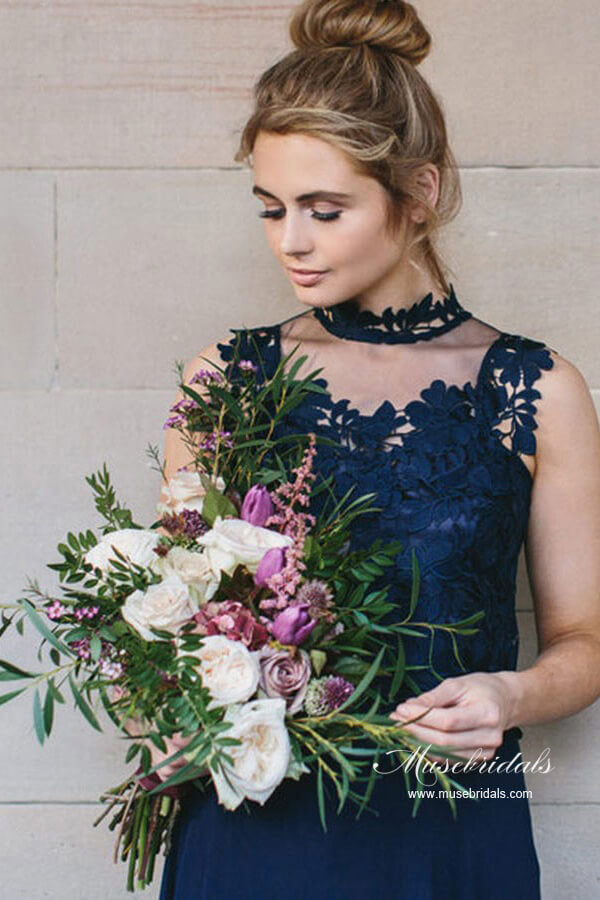 Navy Chiffon A-line V-neck Bridesmaid Dresses, MBD232 | Musebridals Navy Chiffon A-line V-neck Bridesmaid Dresses, MBD232 | Musebridals