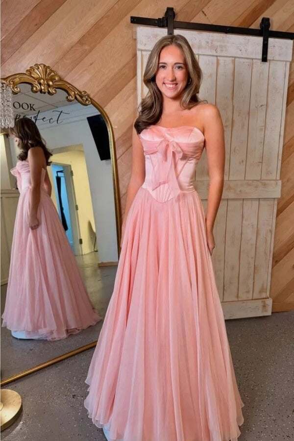Pink Chiffon A Line Sweetheart Prom Dresses, MP1089 | Musebridals.com Pink Chiffon A Line Sweetheart Prom Dresses, MP1089 | Musebridals.com