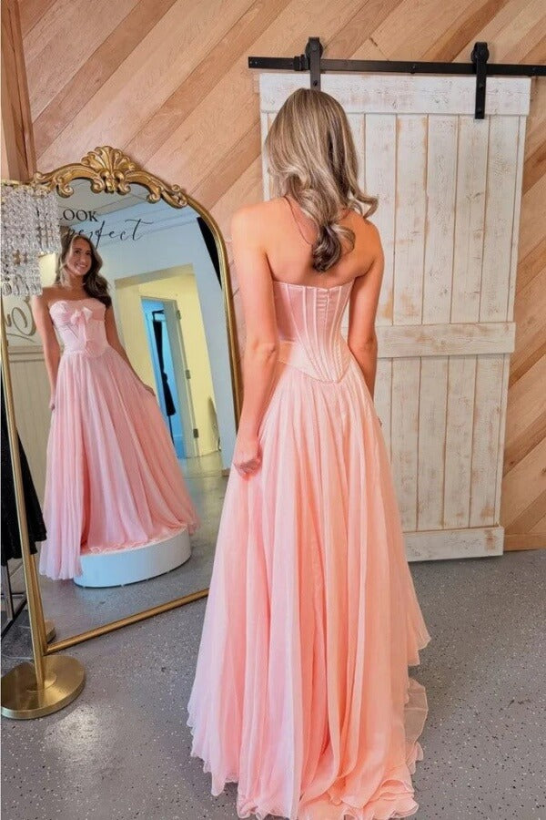 Pink Chiffon A Line Sweetheart Prom Dresses, MP1089 | Musebridals.com Pink Chiffon A Line Sweetheart Prom Dresses, MP1089 | Musebridals.com