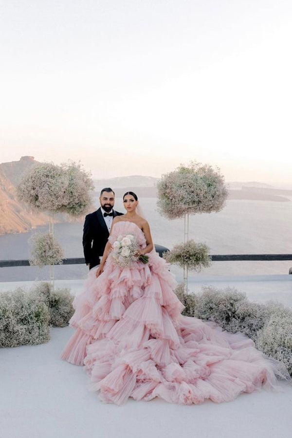 Pink Layers Tulle Ball Gown Wedding Dresses MW939 | Musebridals Pink Layers Tulle Ball Gown Wedding Dresses MW939 | Musebridals