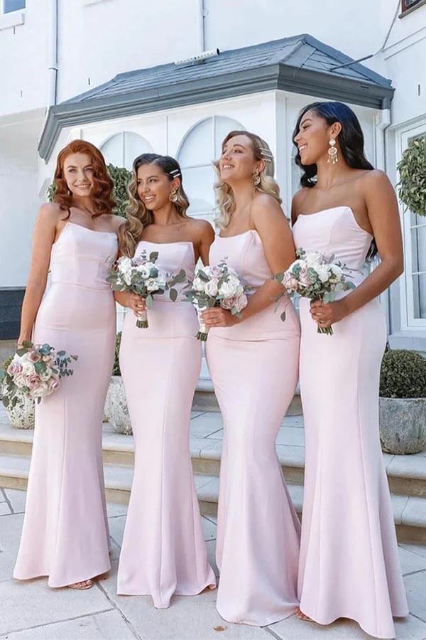 Pink Mermaid Strapless Long Bridesmaid Dresses, Wedding Party Dress, MBD230 | junior bridesmaid dress | maid of honor's dress | pink bridesmaid dress | musebridals.com