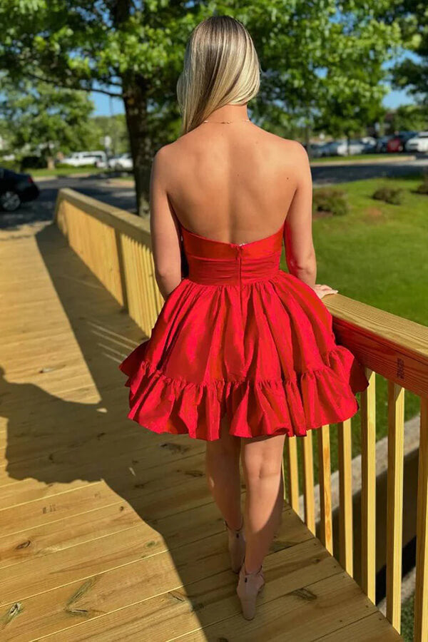 Pink Satin Strapless A-line Short Homecoming Dress MH630
