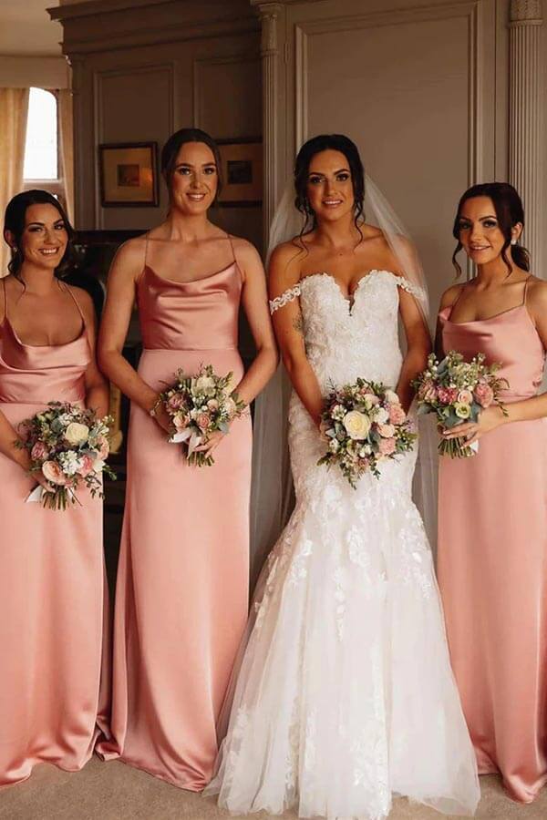 Pink Silk Satin Floor Length Bridesmaid Dresses, Wedding Party Dresses, MBD209 | pink bridesmaid dresses | bridesmaid outfit | bridesmaid dresses online | musebridals.com