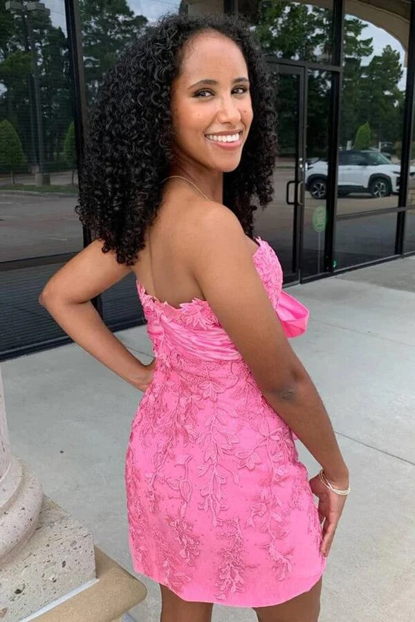 Pink Strapless Homecoming Dresses With Appliques, MH645