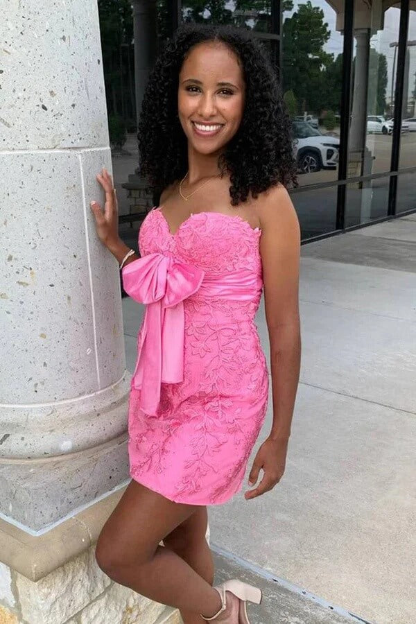 Pink Strapless Homecoming Dresses With Appliques, MH645